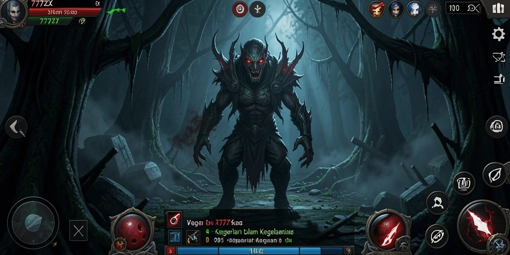 Tangkapan layar 777ZX menampilkan suasana Horror yang menegangkan.