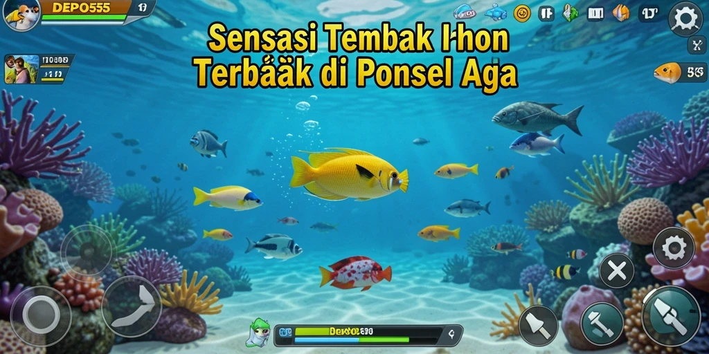 Screenshot DEPO555 menampilkan aksi seru berburu ikan.