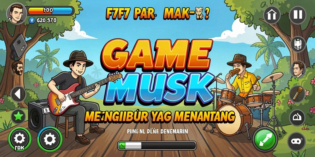 Tampilan gameplay seru F7F7 dengan berbagai lagu menarik.