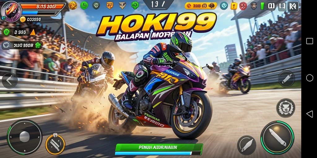 Tampilan gameplay seru di HOKI99 dengan balapan motor yang menegangkan.