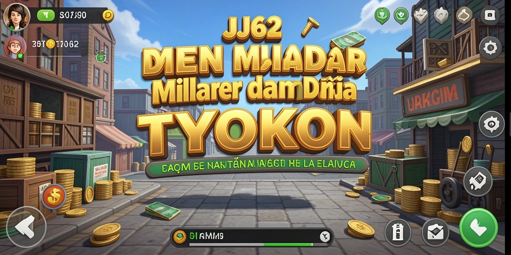 Screenshot gameplay menunjukkan strategi bisnis dalam JJ62.