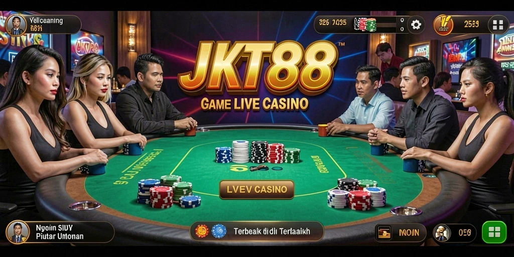Tampilan gameplay Live Casino JKT88 dengan dealer dan pemain lain.