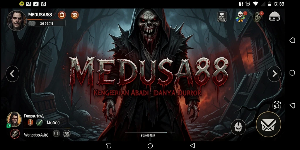 Screenshot gameplay MEDUSA88 menunjukkan momen menegangkan dalam suasana mencekam.