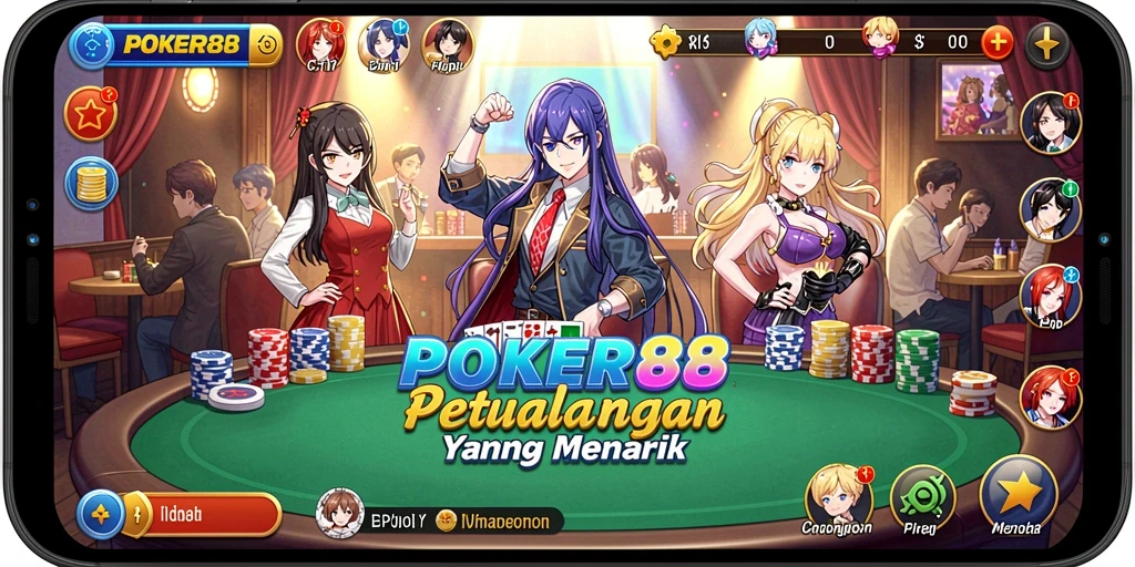 Screenshot gameplay POKER88 menunjukkan karakter Anime yang dinamis dan alur cerita yang seru.
