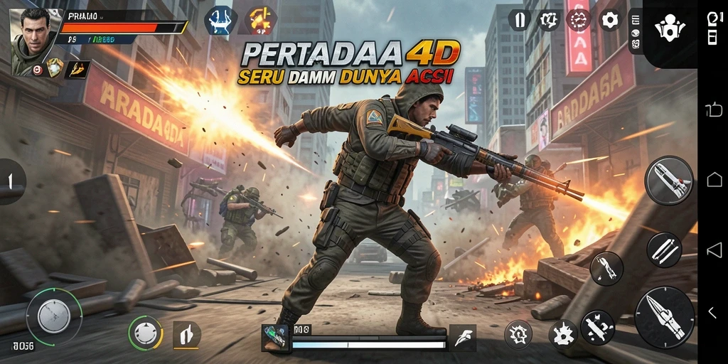 Screenshot menampilkan aksi intens dalam PRADA4D.