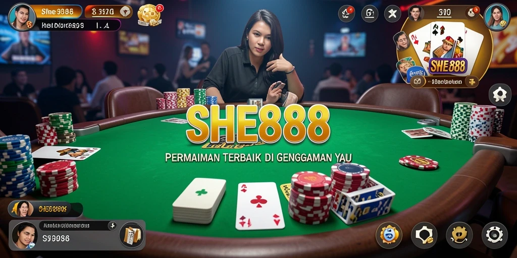 Tampilan gameplay Poker yang mendebarkan di SHE888.