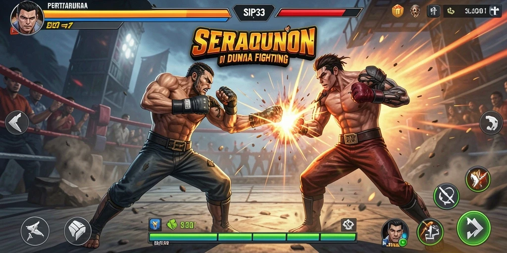 Screenshot SIP33 menampilkan aksi pertarungan yang intens dan karakter yang dinamis.