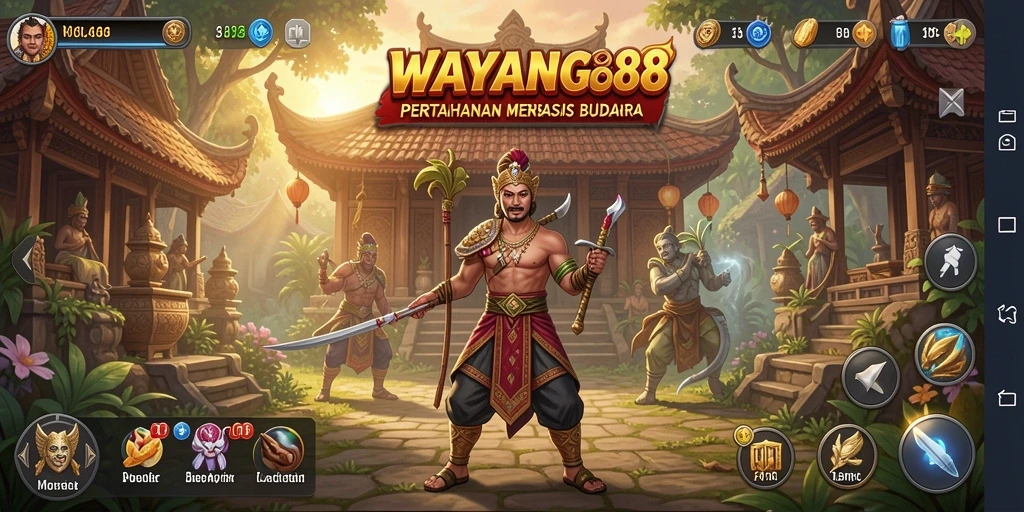 Screenshot menampilkan aksi mendebarkan gameplay Tower Defense wayang.
